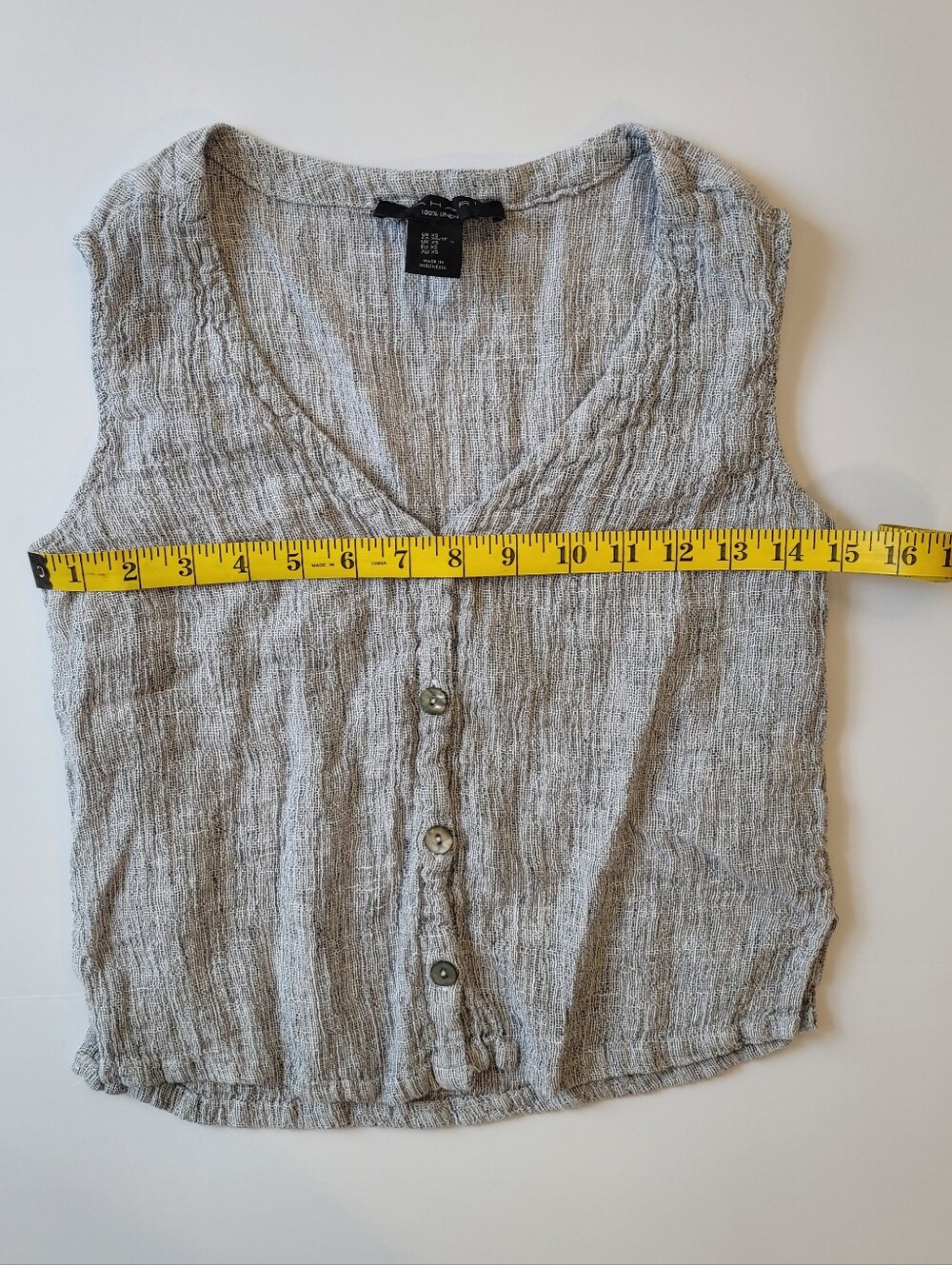 Tahari 100% Linen V-Neck Button Front Crop Vest Top Grey White XS - Picture 10 of 11